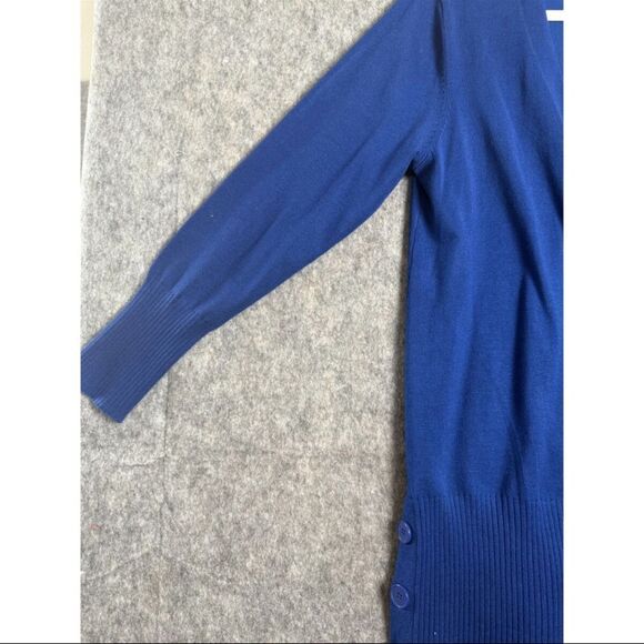 Christopher & Banks Cardigan Sweater Women's Large Blue Ribbed Hem Open Front - Picture 3 of 6